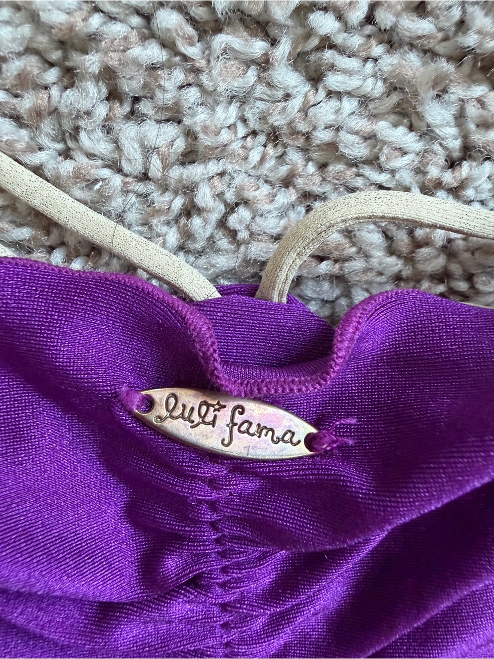 Luli Fama Purple and Cream Strappy Triangle Bikini - Picture 3 of 3